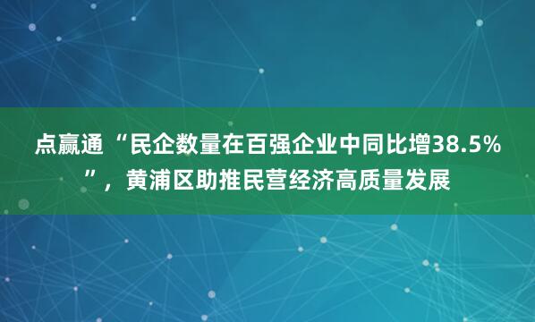 点赢通 “民企数量在百强企业中同比增38.5%”，黄浦区助推民营经济高质量发展