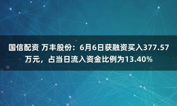 国信配资 万丰股份：6月6日获融资买入377.57万元，占当日流入资金比例为13.40%