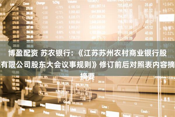 博盈配资 苏农银行: 《江苏苏州农村商业银行股份有限公司股东大会议事规则》修订前后对照表内容摘要
