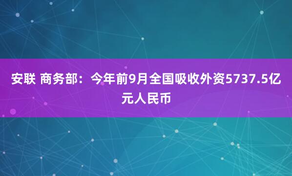 安联 商务部：今年前9月全国吸收外资5737.5亿元人民币